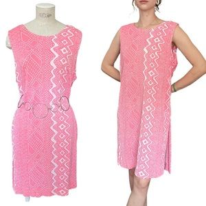 SOLD Vtg 60’s Mod Graphic Shift Dress Groovy Pink/White Melvine of Miami